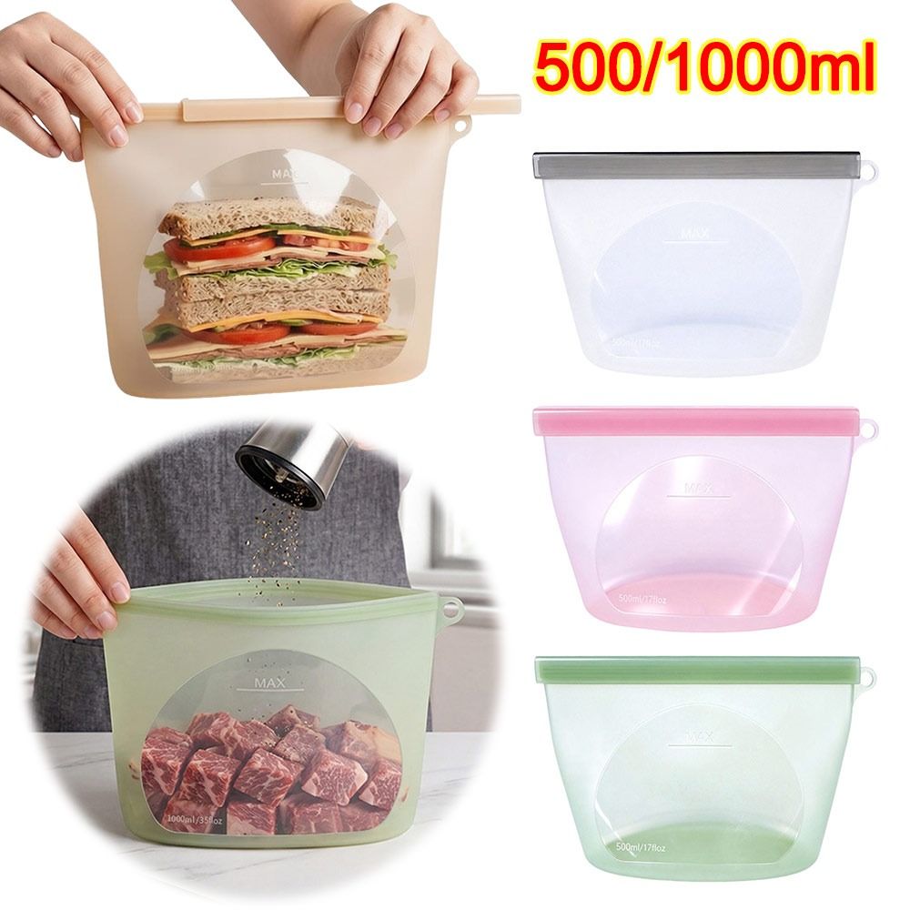 Reusable Zip Bag - أكياس سيليكون لحفظ الطعام مقاومة للرطوبة،