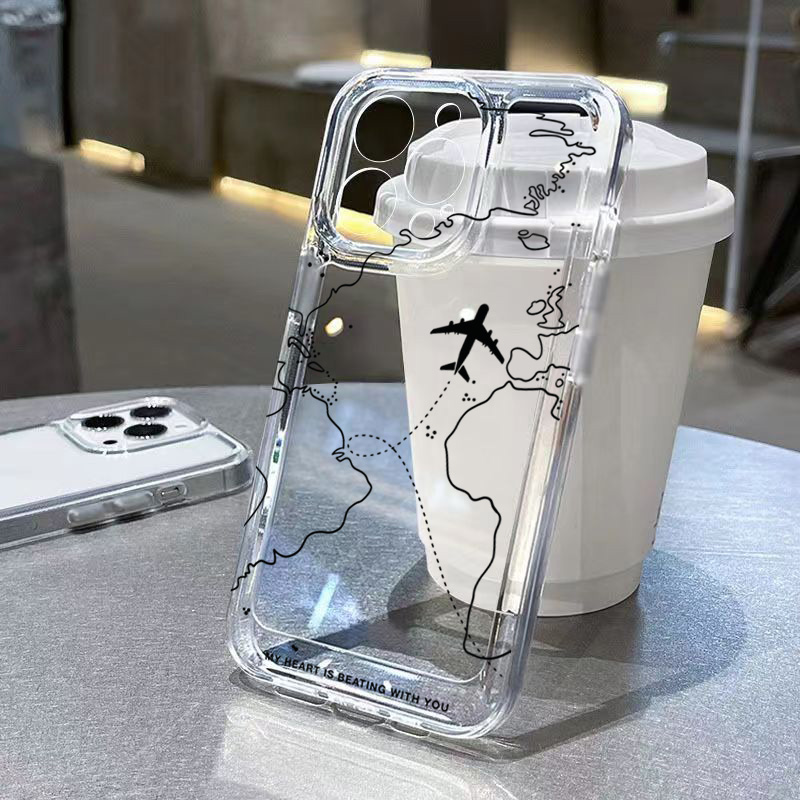 Travel Accessories Iphone - غطاء هاتف شفاف بتصميم مسار طائرة