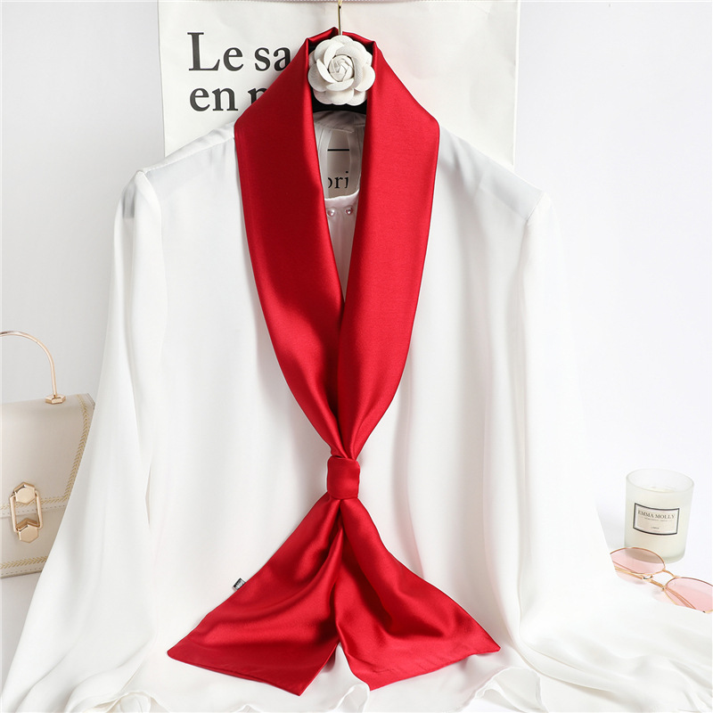 Travel Accessories Neck - وشاح حريري طويل بلون أحمر سادة